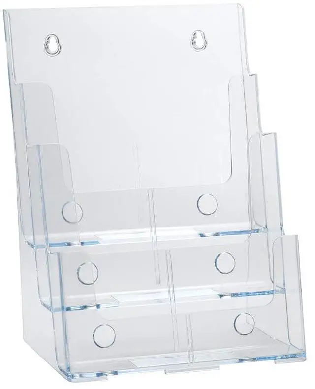 Main image of 252378, Brochure Holder, Acrylic Desk Organizer, Three Tier Document, Magazine & Sign Holder, Wall Mount Desk Accessories, Literature Display Stand for 4" Pamphlets, 8.5"x11"
