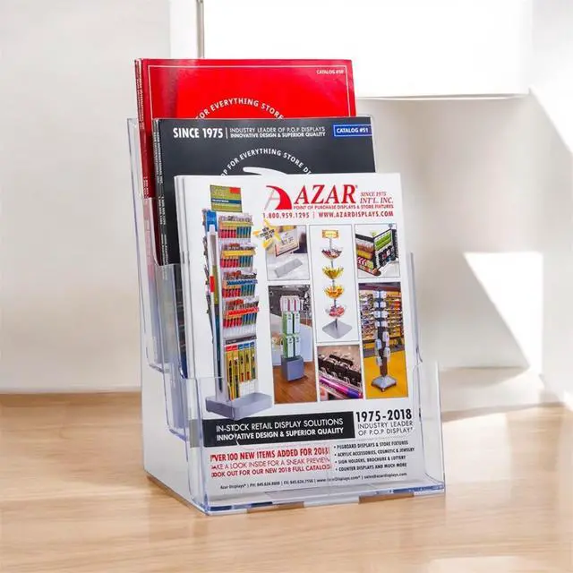 Alt view image 2 of 5 - 252378, Brochure Holder, Acrylic Desk Organizer, Three Tier Document, Magazine & Sign Holder, Wall Mount Desk Accessories, Literature Display Stand for 4" Pamphlets, 8.5"x11"