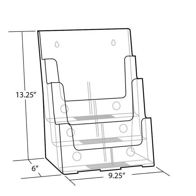 Alt view image 4 of 5 - 252378, Brochure Holder, Acrylic Desk Organizer, Three Tier Document, Magazine & Sign Holder, Wall Mount Desk Accessories, Literature Display Stand for 4" Pamphlets, 8.5"x11"
