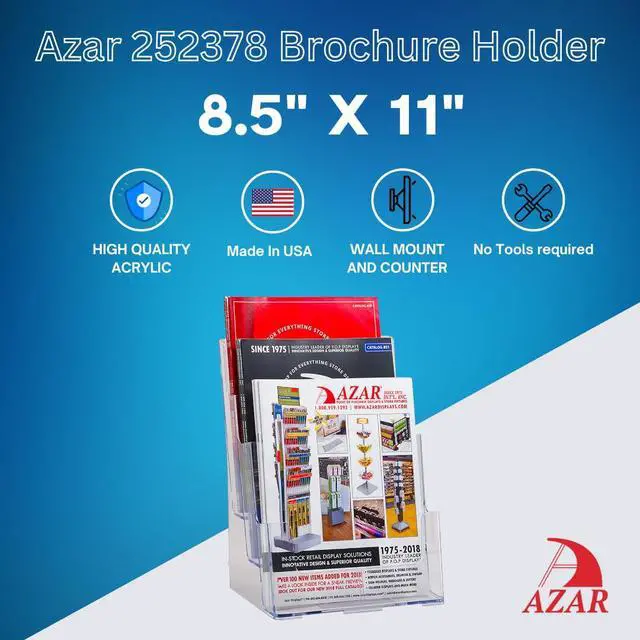 Alt view image 5 of 5 - 252378, Brochure Holder, Acrylic Desk Organizer, Three Tier Document, Magazine & Sign Holder, Wall Mount Desk Accessories, Literature Display Stand for 4" Pamphlets, 8.5"x11"