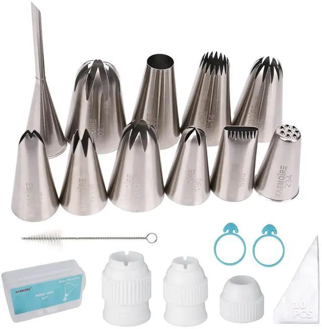 Main image of 11 Pcs Extra Large Piping Tip Set,Stainless Steel Cake Decorating Icing Tips Nozzles,Professional Pastry Tips for Cupcake, Cookie and Puff