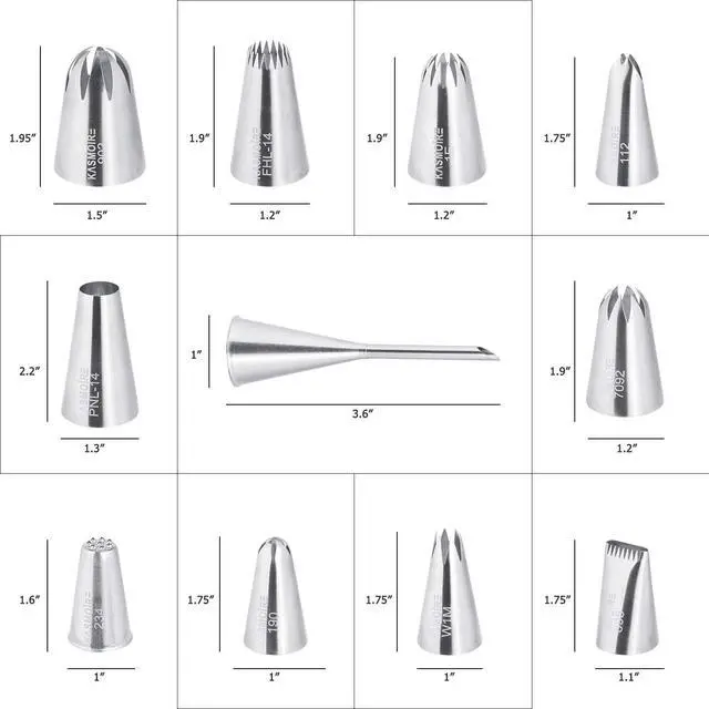 Alt view image 2 of 7 - 11 Pcs Extra Large Piping Tip Set,Stainless Steel Cake Decorating Icing Tips Nozzles,Professional Pastry Tips for Cupcake, Cookie and Puff