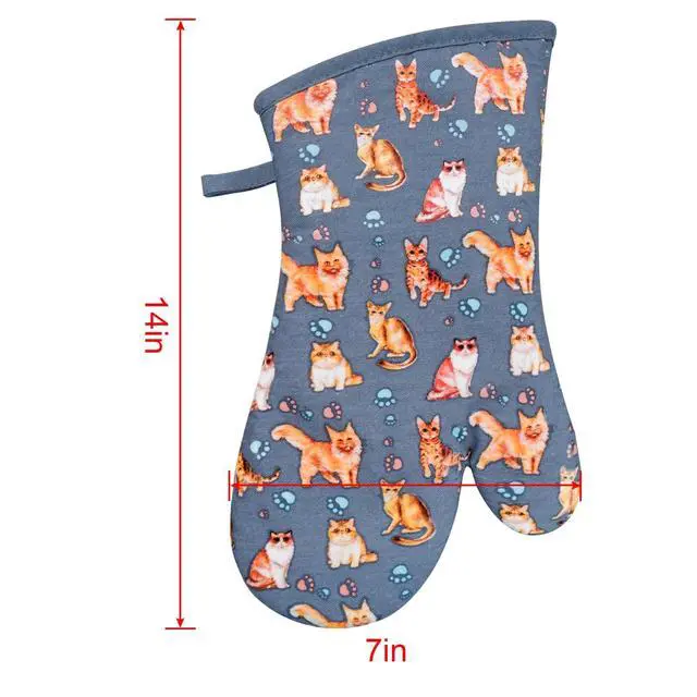 Alt view image 2 of 7 - Oven Mitts Gloves 1 Pair Heat Resistant 480 Non Slip Clear Silicone Printed Cat Comfortable Cotton Lining Kitchen Men Cooking Barbecue Machine Washable (Cat, Grey Mitts)