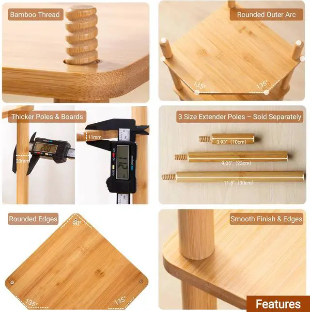 Alt view image 5 of 7 - 3-Tier Expandable Bamboo Corner Shelf - Dish/Plate Organizer for Cabinet, Kitchen Counter Shelf & Small Kitchen Shelf, Adjustable (Natural, 1-Pc 3.90" H)