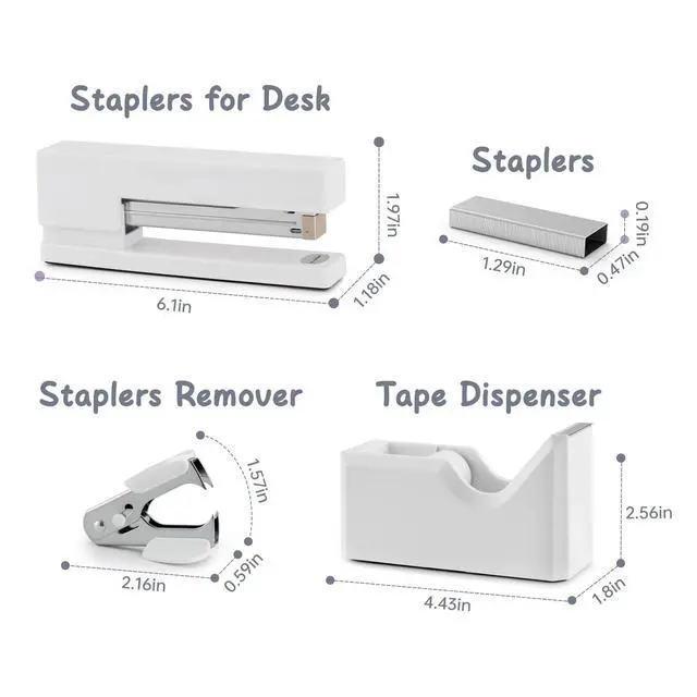 Alt view image 2 of 7 - White Office Supplies for Kids, White Desk Office Supplies and Accessories for Kids, Stapler and Tape Dispenser Set for Women, Office Gift for Women, Office Lady, Coworkers, Office Clerks, Kids