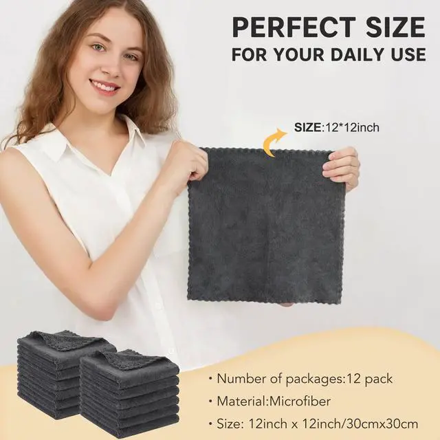 Alt view image 6 of 7 - Microfiber Face Cloth 12inchx12inch 12 Pack Darkgrey | Reusable Makeup Remover Cloths,Facial Cleansing Towel,Ultra Soft Face Washcloth