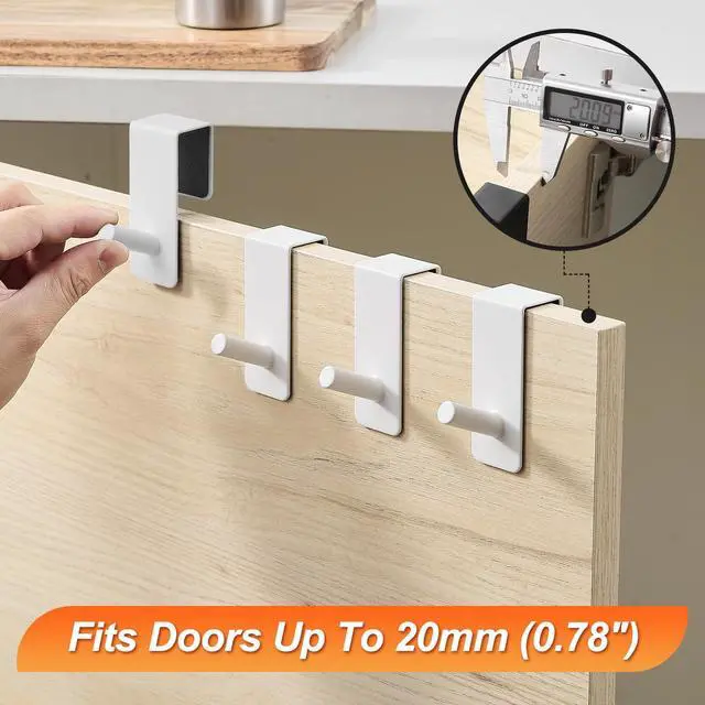 Alt view image 2 of 7 - Over The Door Hooks (4 Pack) - Heavy Duty 20mm Wide Hangers for Thick Doors, Holds 50Lbs - EVA Foam Padded No-Scratch Hooks for Cabinets & Closets, White