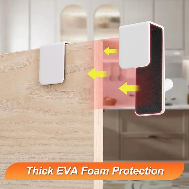 Alt view image 3 of 7 - Over The Door Hooks (4 Pack) - Heavy Duty 20mm Wide Hangers for Thick Doors, Holds 50Lbs - EVA Foam Padded No-Scratch Hooks for Cabinets & Closets, White