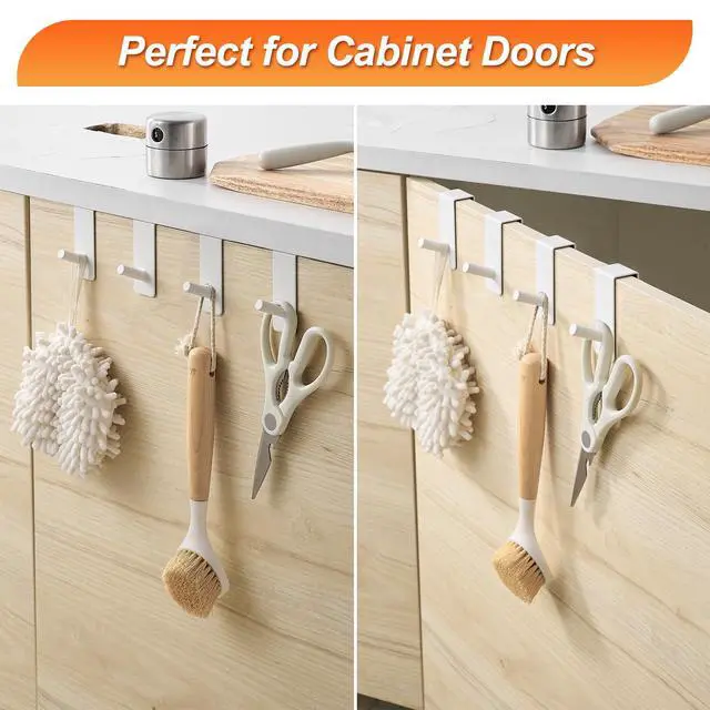 Alt view image 4 of 7 - Over The Door Hooks (4 Pack) - Heavy Duty 20mm Wide Hangers for Thick Doors, Holds 50Lbs - EVA Foam Padded No-Scratch Hooks for Cabinets & Closets, White