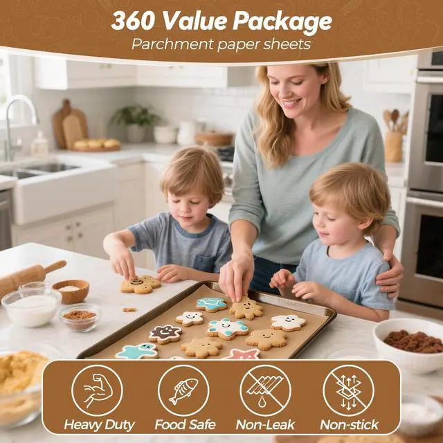 Alt view image 2 of 7 - 360 Count 9"x 13" Heavy Duty Parchment Paper Sheets for Baking, No-Stick & No-Leak Unbleached Baking Paper, Pre-cut Half Parchment Paper Sheets for Oven, Air Fryer, Microwave