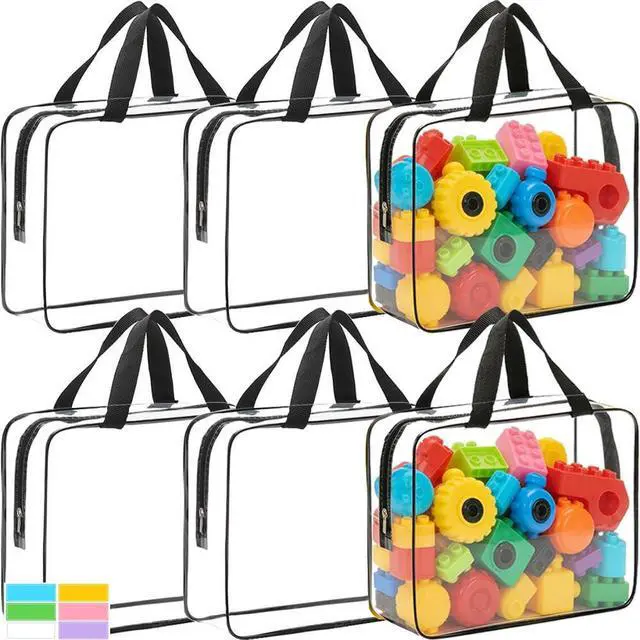 Main image of 6 Packs Extra Large Toy Storage Bags with Zipper, Reusable Clear PVC Toy Organizer Bag with Labels for Blocks, 11.8×8.6×3.9 Travel Waterproof Organizer Bags for Puzzles, Plastic Toy Container