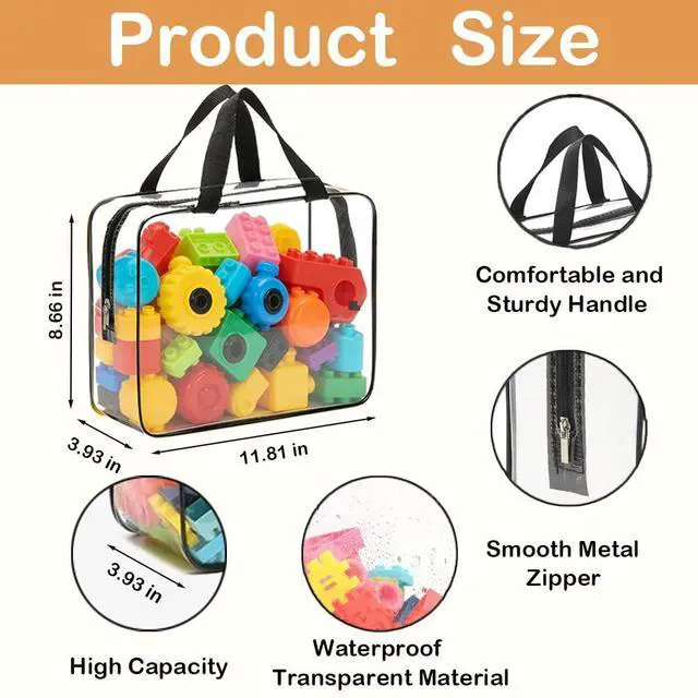 Alt view image 2 of 6 - 6 Packs Extra Large Toy Storage Bags with Zipper, Reusable Clear PVC Toy Organizer Bag with Labels for Blocks, 11.8×8.6×3.9 Travel Waterproof Organizer Bags for Puzzles, Plastic Toy Container
