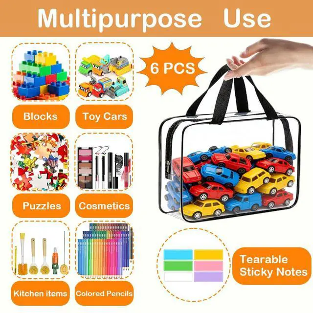 Alt view image 3 of 6 - 6 Packs Extra Large Toy Storage Bags with Zipper, Reusable Clear PVC Toy Organizer Bag with Labels for Blocks, 11.8×8.6×3.9 Travel Waterproof Organizer Bags for Puzzles, Plastic Toy Container