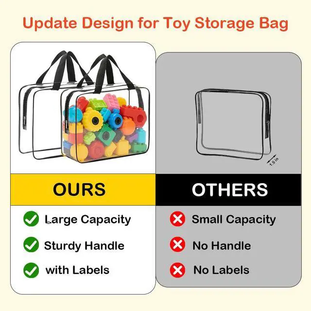 Alt view image 4 of 6 - 6 Packs Extra Large Toy Storage Bags with Zipper, Reusable Clear PVC Toy Organizer Bag with Labels for Blocks, 11.8×8.6×3.9 Travel Waterproof Organizer Bags for Puzzles, Plastic Toy Container