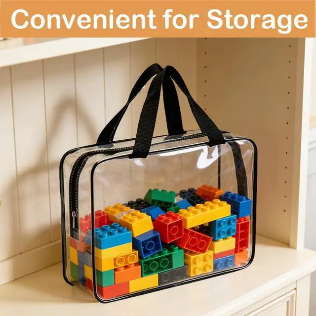 Alt view image 5 of 6 - 6 Packs Extra Large Toy Storage Bags with Zipper, Reusable Clear PVC Toy Organizer Bag with Labels for Blocks, 11.8×8.6×3.9 Travel Waterproof Organizer Bags for Puzzles, Plastic Toy Container