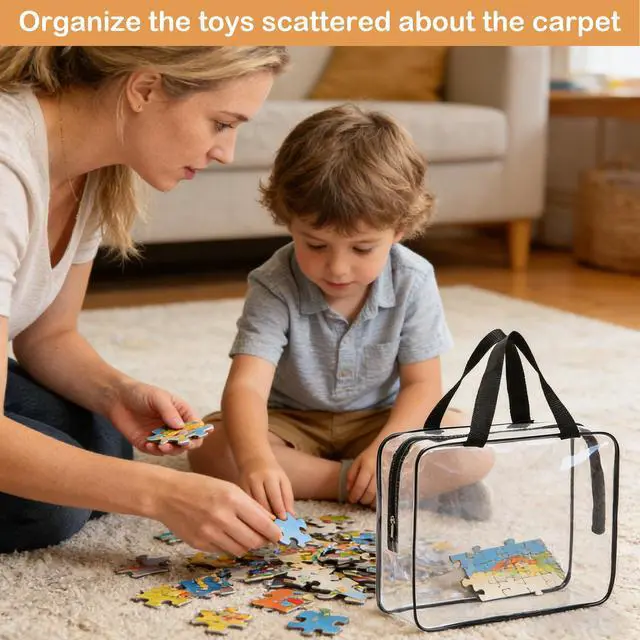 Alt view image 6 of 6 - 6 Packs Extra Large Toy Storage Bags with Zipper, Reusable Clear PVC Toy Organizer Bag with Labels for Blocks, 11.8×8.6×3.9 Travel Waterproof Organizer Bags for Puzzles, Plastic Toy Container