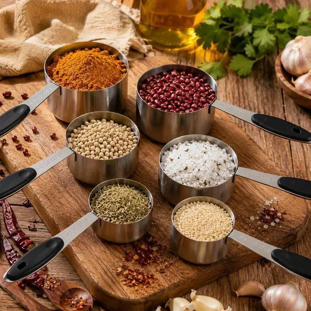 Alt view image 5 of 7 - 16 Pieces Measuring Cups and Magnetic Measuring Spoons Set Stainless Steel,8 Measure Cups with Silicone Handle and 7 Double Sided Magnetic Measure Spoons & 1 Leveler