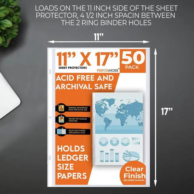 Alt view image 3 of 7 - 11 x 17 Sheet Protectors with 90 Microns Thick, Portrait View, Top Loading, Protect, Store and Display 11X17 Paper, Photographs, Prints, and Documents, 50 Pack