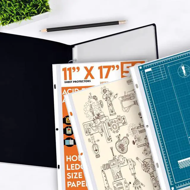 Alt view image 7 of 7 - 11 x 17 Sheet Protectors with 90 Microns Thick, Portrait View, Top Loading, Protect, Store and Display 11X17 Paper, Photographs, Prints, and Documents, 50 Pack
