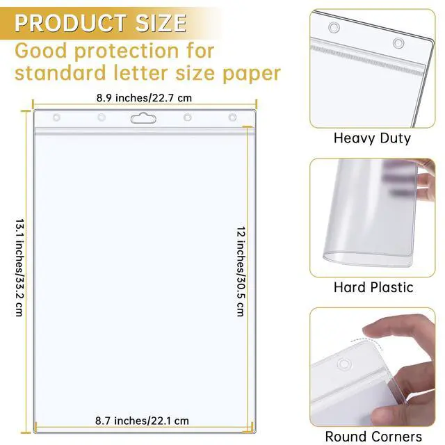 Alt view image 3 of 7 - 6PCS Hard Sheet Protectors 8.5" x 11" Waterproof Resealable Zip Paper Page Protectors Clear Rigid Plastic Sleeves for Photos Certificate, Heavy Duty Document Holder Wall Sign Holder, Vertical