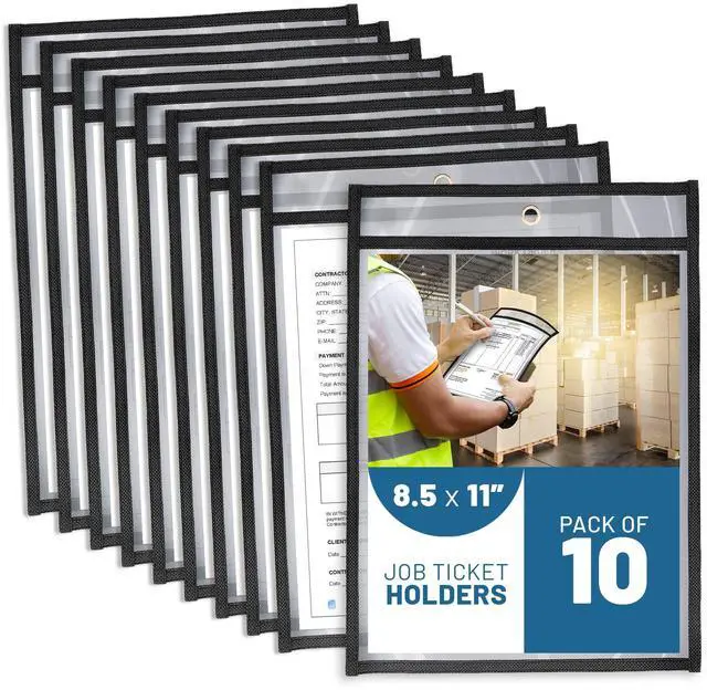 Main image of 10 Pack Job Ticket Holders 8.5x11 - Work Order Plastic Sleeves for Documents - 8 1/2 x 11 Shop Ticket Holders - Dry Erase Pocket Sleeves - Dry Erase Pockets - Dry Erase Sleeve - Clear Pocket Sleeve