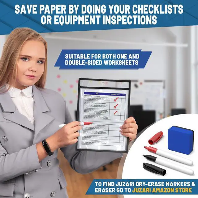 Alt view image 3 of 7 - 10 Pack Job Ticket Holders 8.5x11 - Work Order Plastic Sleeves for Documents - 8 1/2 x 11 Shop Ticket Holders - Dry Erase Pocket Sleeves - Dry Erase Pockets - Dry Erase Sleeve - Clear Pocket Sleeve