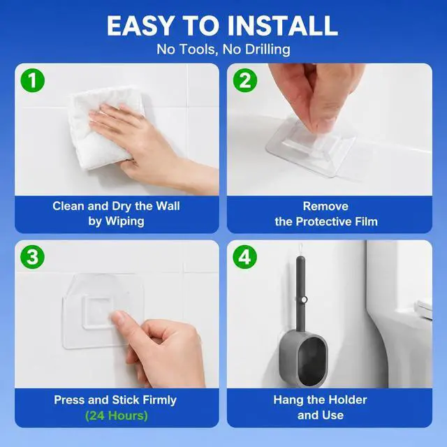 Alt view image 6 of 7 - Disposable Toilet Brush with 32 Refills,Wall Mounted Toilet Wand and Holder Set, Deep Bathroom Cleaning Toilet Bowl Cleaner with Storage Holder