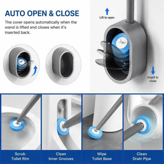 Alt view image 5 of 7 - Disposable Toilet Brush with 32 Refills,Wall Mounted Toilet Wand and Holder Set, Deep Bathroom Cleaning Toilet Bowl Cleaner with Storage Holder