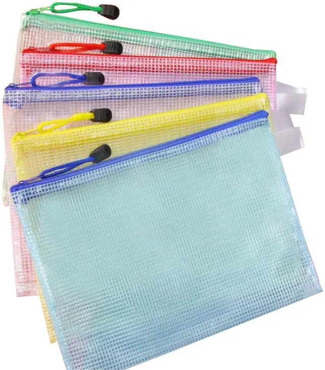 Main image of 25-Piece Zippered Mesh Document Bags, Plastic Envelope Bags, 5 Color A4 Size, School Office Supplies, Cosmetics Travel Storage, Company Letters