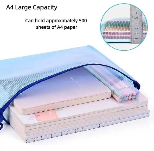 Alt view image 6 of 6 - 25-Piece Zippered Mesh Document Bags, Plastic Envelope Bags, 5 Color A4 Size, School Office Supplies, Cosmetics Travel Storage, Company Letters