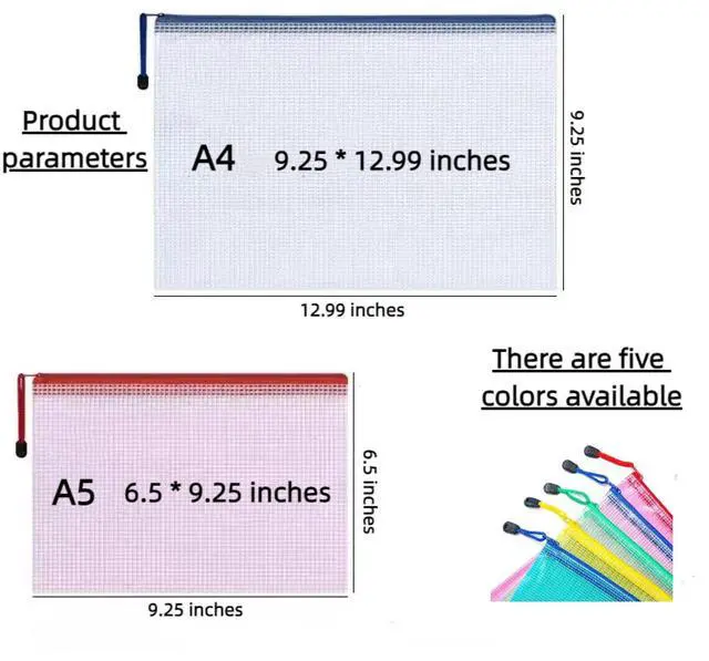 Alt view image 4 of 6 - 25-Piece Zippered Mesh Document Bags, Plastic Envelope Bags, 5 Color A4 Size, School Office Supplies, Cosmetics Travel Storage, Company Letters