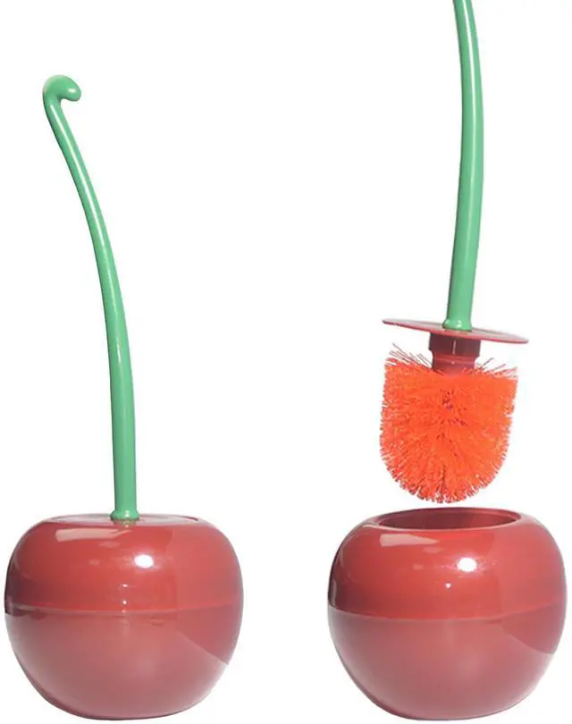 Main image of 2-Pack Cherry Toilet Brush and Holder | Cute Toilet Brush Set with Flexible Bristles for Easy Reach | Blending Eclectic Home Decor with Cherry Bathroom Décor (Red)