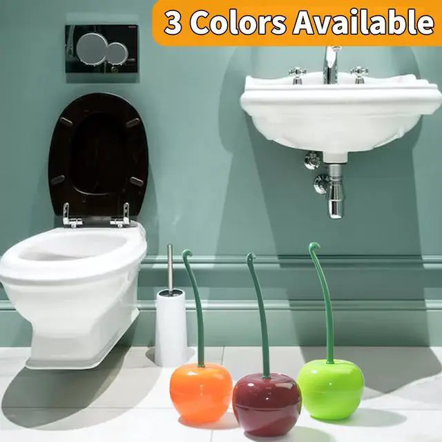 Alt view image 6 of 7 - 2-Pack Cherry Toilet Brush and Holder | Cute Toilet Brush Set with Flexible Bristles for Easy Reach | Blending Eclectic Home Decor with Cherry Bathroom Décor (Red)