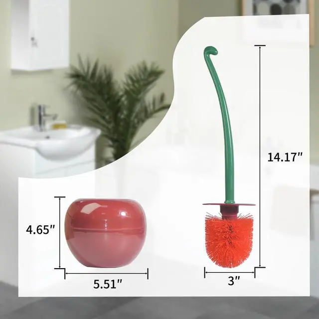 Alt view image 7 of 7 - 2-Pack Cherry Toilet Brush and Holder | Cute Toilet Brush Set with Flexible Bristles for Easy Reach | Blending Eclectic Home Decor with Cherry Bathroom Décor (Red)