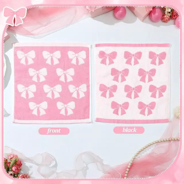 Alt view image 3 of 7 - 6 Pcs Pink Bow Washcloths 100% Cotton Wash Cloths 13" x 13" Coquette Small Face Towels Absorbent Soft Hand Bath Towels for Bathroom, Spa, Kitchen Drying Cleaning(Cute Style)