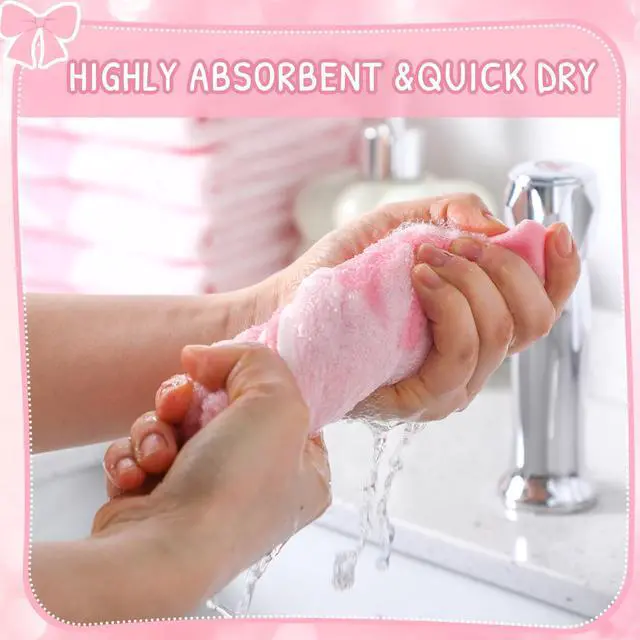 Alt view image 4 of 7 - 6 Pcs Pink Bow Washcloths 100% Cotton Wash Cloths 13" x 13" Coquette Small Face Towels Absorbent Soft Hand Bath Towels for Bathroom, Spa, Kitchen Drying Cleaning(Cute Style)
