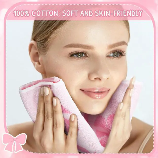 Alt view image 6 of 7 - 6 Pcs Pink Bow Washcloths 100% Cotton Wash Cloths 13" x 13" Coquette Small Face Towels Absorbent Soft Hand Bath Towels for Bathroom, Spa, Kitchen Drying Cleaning(Cute Style)