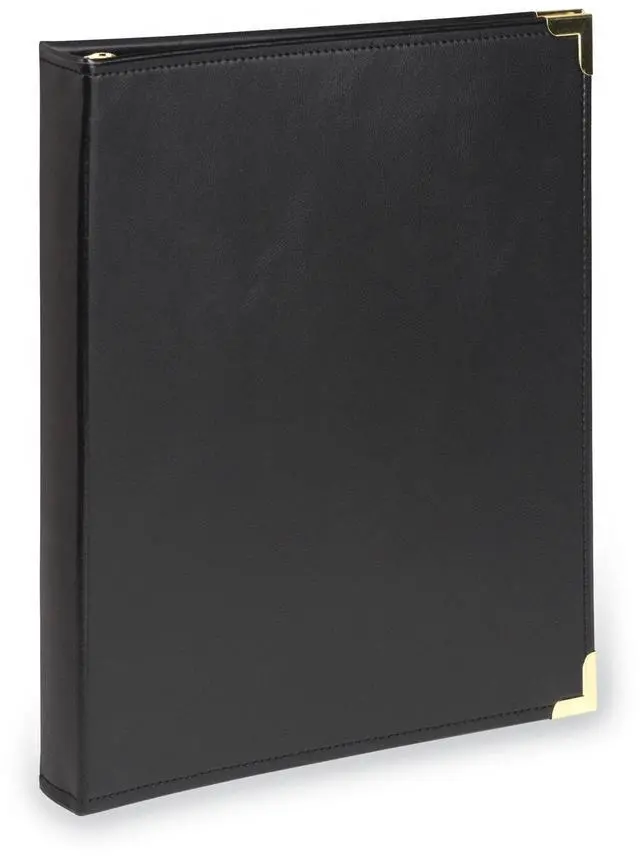 Main image of Classic Collection Leather 3 Ring Binder, Executive Presentation Portfolio, 0.5 Inch (Holds 100 Sheets), Brass Round Ring, Black