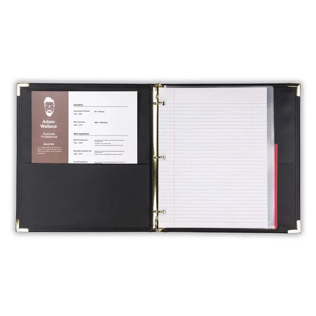 Alt view image 3 of 7 - Classic Collection Leather 3 Ring Binder, Executive Presentation Portfolio, 0.5 Inch (Holds 100 Sheets), Brass Round Ring, Black