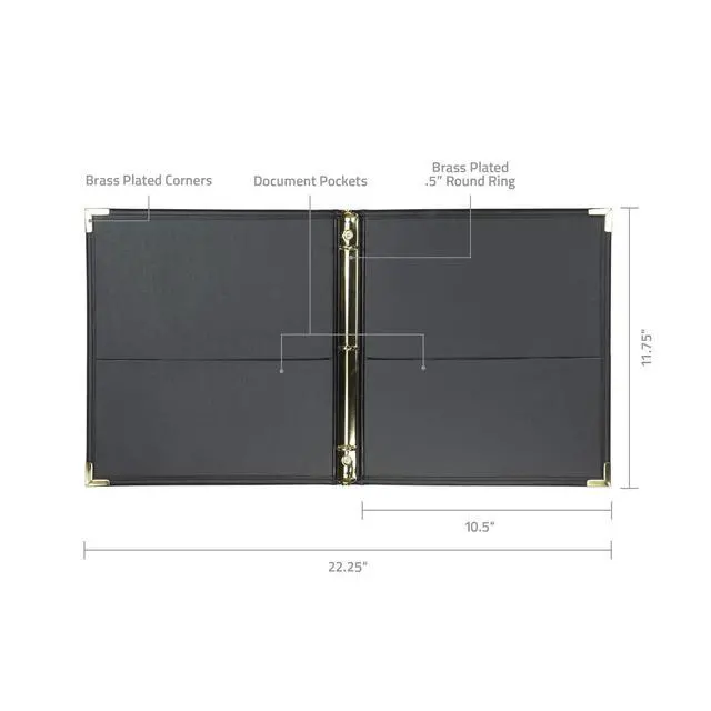 Alt view image 4 of 7 - Classic Collection Leather 3 Ring Binder, Executive Presentation Portfolio, 0.5 Inch (Holds 100 Sheets), Brass Round Ring, Black