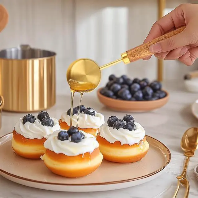 Alt view image 7 of 7 - Gold Measuring Cups and Spoons Set of 8, Stackable Stainless Steel Measuring Spoons and Measuring Cup Set with Wood Handles, Dry & Liquid Measuring Cups for Cooking & Baking