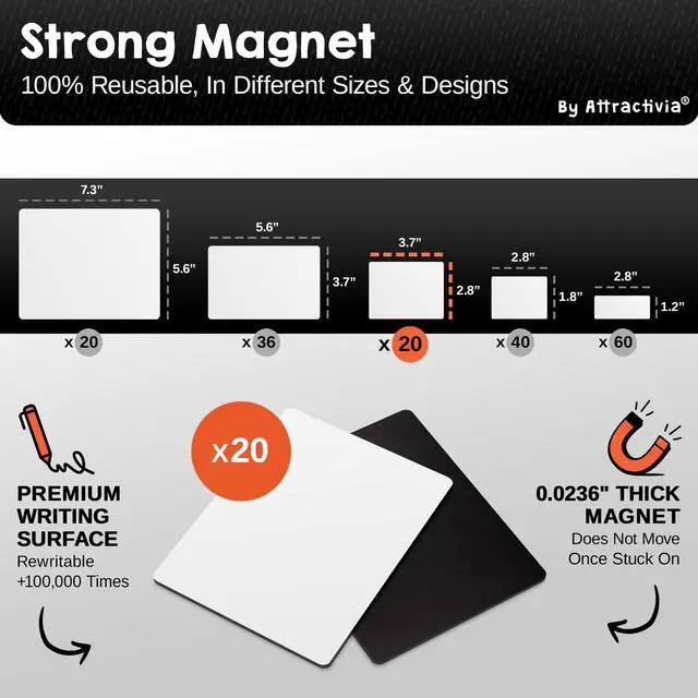 Alt view image 3 of 7 - Dry Erase Magnetic Labels 3.7 x 2.8 in, Medium Dry Erase Magnets, 20-Pack, White Erasable Write-On All-Purpose Labels, for Office, Education, Home, Whiteboard