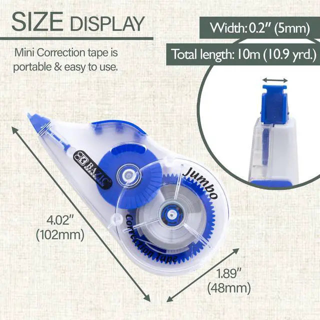 Alt view image 2 of 7 - Jumbo Correction Tape, 5 mm x 394 in, 10 Count, Dry White Film, Side-Application Tape, for School Office Writing Edits