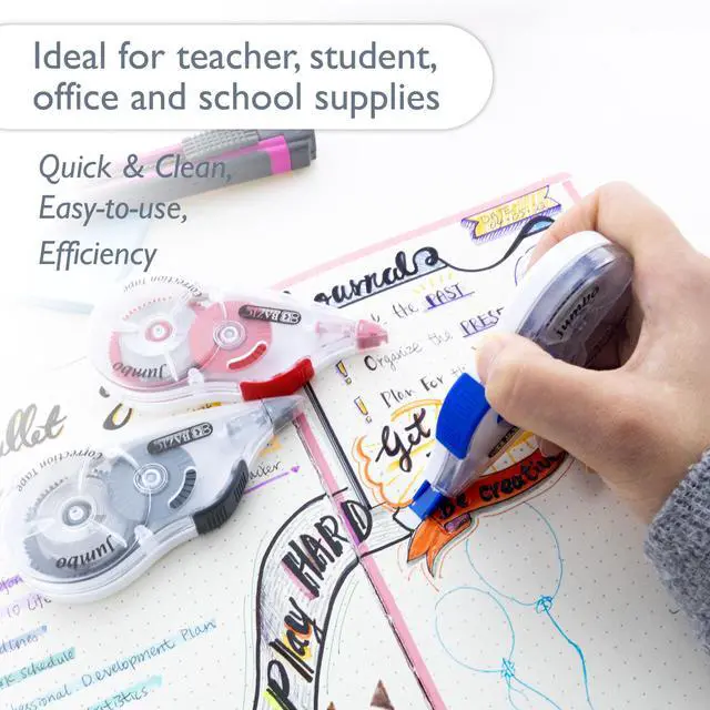 Alt view image 4 of 7 - Jumbo Correction Tape, 5 mm x 394 in, 10 Count, Dry White Film, Side-Application Tape, for School Office Writing Edits