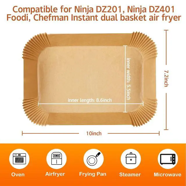 Alt view image 4 of 7 - Air Fryer Disposable Paper Liner,125PCS Non-Stick Air Fryer Liners Rectangle 8.6x 5.5'', Air fryer Parchment Liners for DZ201, Air Fryer Accessories Baking Paper