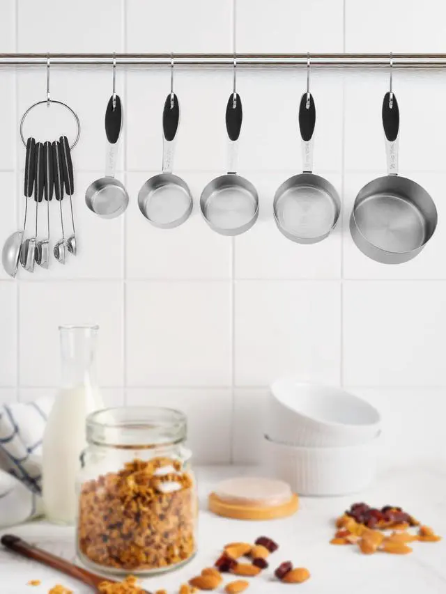 Alt view image 5 of 7 - Stainless Steel Measuring Cups and Spoons Set of 10 Piece, Nesting Metal Measuring Cups Set with Soft Touch Silicone Handles for Dry and Liquid Ingredients, Cooking & Baking (Black)