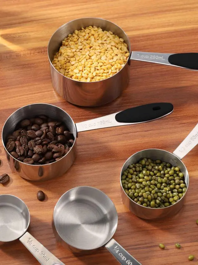 Alt view image 6 of 7 - Stainless Steel Measuring Cups and Spoons Set of 10 Piece, Nesting Metal Measuring Cups Set with Soft Touch Silicone Handles for Dry and Liquid Ingredients, Cooking & Baking (Black)