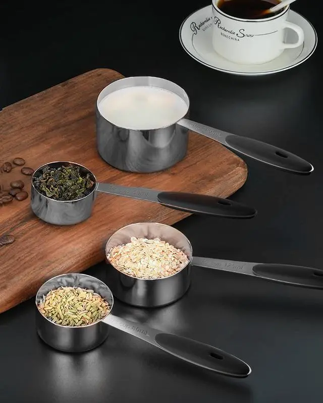 Alt view image 7 of 7 - Stainless Steel Measuring Cups and Spoons Set of 10 Piece, Nesting Metal Measuring Cups Set with Soft Touch Silicone Handles for Dry and Liquid Ingredients, Cooking & Baking (Black)