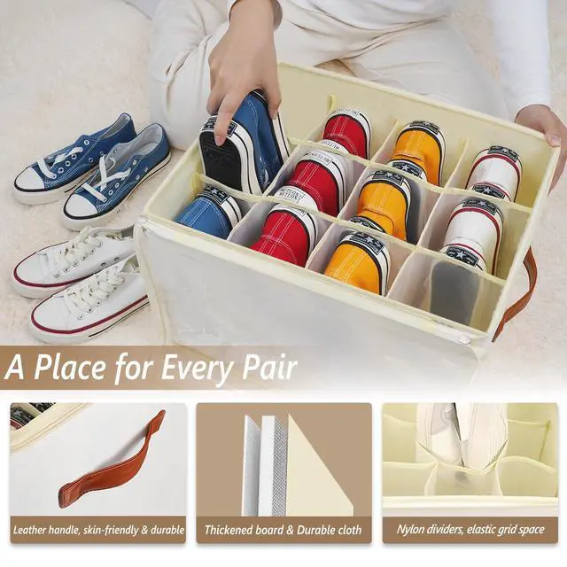 Alt view image 3 of 7 - Shoe Storage Box Organizer for Closet - Space Saver Shoes Containers Bin with Clear Lids Stackable, Can Fit Ottoman, Foldable Shoe Rack Cabinet Cubby for Wardrobe (1 Pack)