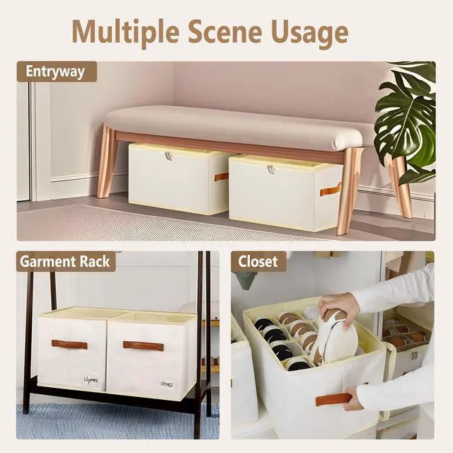 Alt view image 5 of 7 - Shoe Storage Box Organizer for Closet - Space Saver Shoes Containers Bin with Clear Lids Stackable, Can Fit Ottoman, Foldable Shoe Rack Cabinet Cubby for Wardrobe (1 Pack)